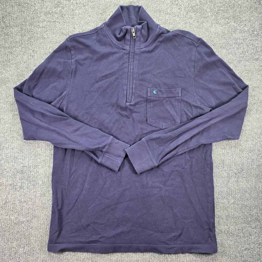 Criquet 1/4 Zip Pullover Sweater Mens Medium Navy Blue Organic Cotton Pocket